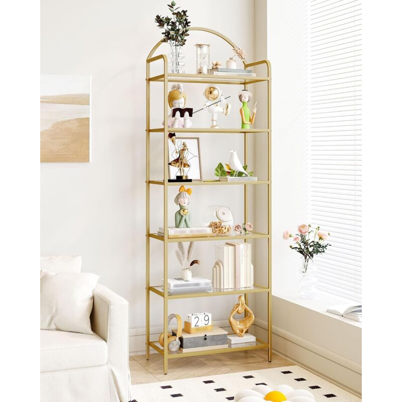 Bibliothèque 6 Niveaux, Étagère en Verre trempé, étagère Mince