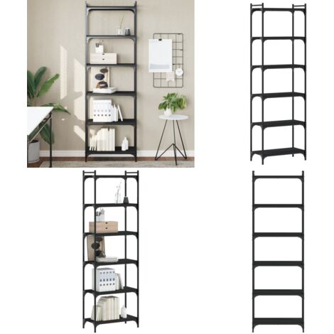 Bibliothèque 6 niveaux noir 60x30x188 cm bois d'ingénierie - Bibliothèque Murale - Bibliothèque Design - Étagère Moderne - Meuble Rangement - Mobilier Salle À Vivre - Home & Living