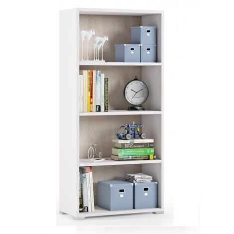 Bibliothèque 60x30x130 cm blanc frêne et chêne avec trois étagères - Croazia
