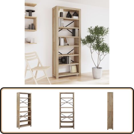 Bibliothèque 7 niveaux 80x30x200 cm Bois solide d'acacia - Bibliothèque - Étagère - Meuble De Rangement - Mobilier Rustique - Bibliothèque Design
