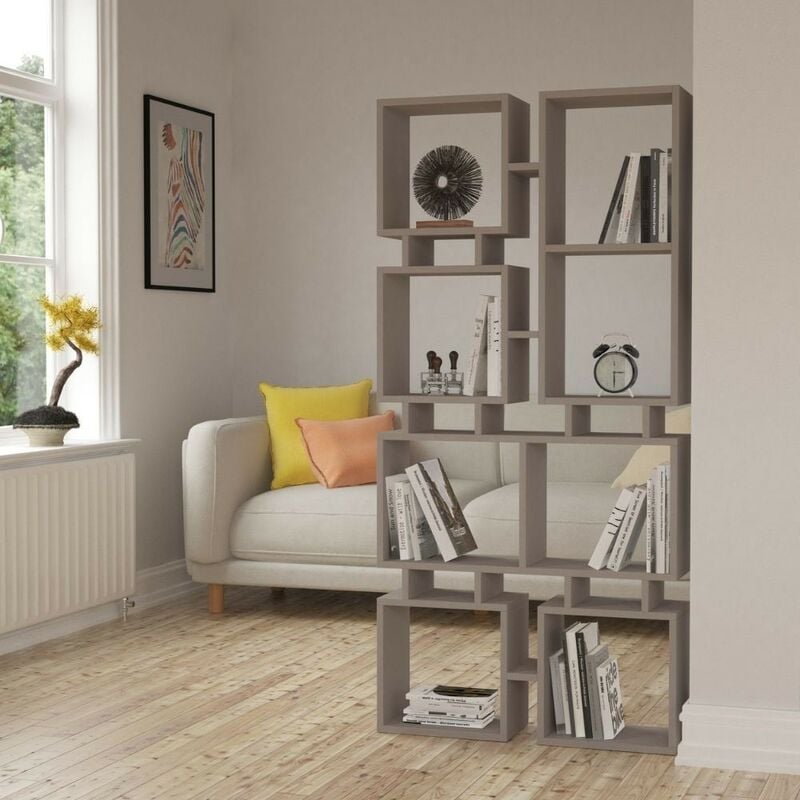 Toscohome - Bibliothèque 79x166,5H cm double face en bois gris tourterelle - Rail