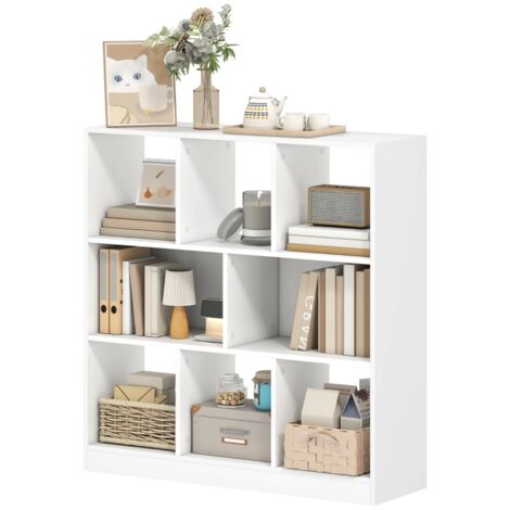 Bibliothèque 8 compartiments 97,5×30×100 cm, meuble de rangement blanc, design fonctionnel
