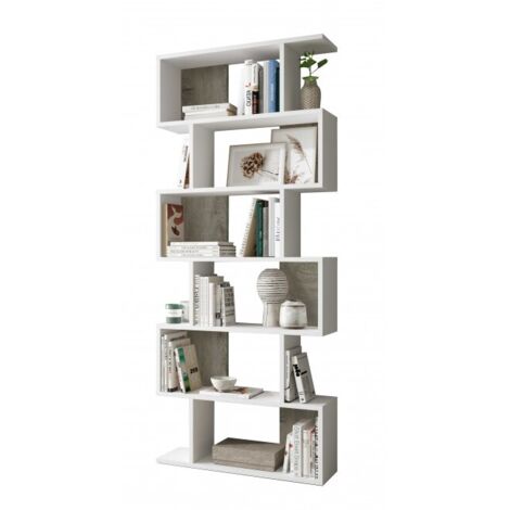 Bibliothèque 80x25x192 cm blanc mat et chêne avec 6 étagères – Fiume