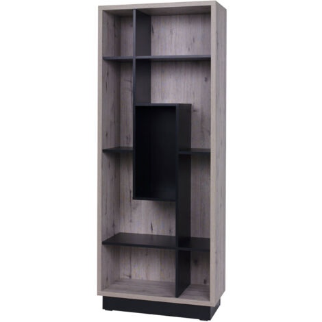 Bibliothèque 9 niches 191x35x75 cm chêne grisé - ISTRES