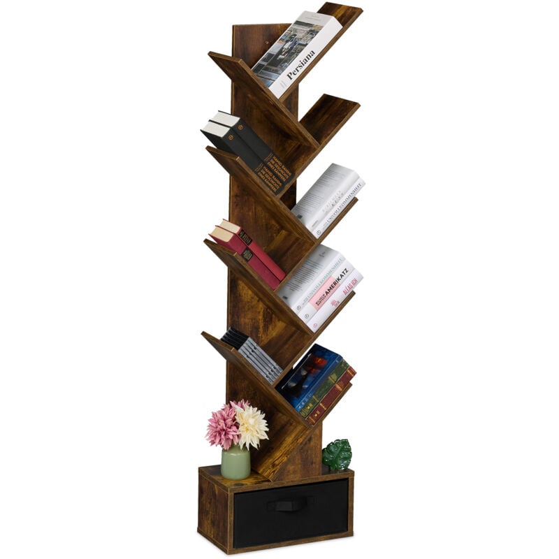 Petite bibliothèque prenant la forme d'un arbre, 9 branches, h x l x p : 146 x 38 x 22 cm, marron - Relaxdays