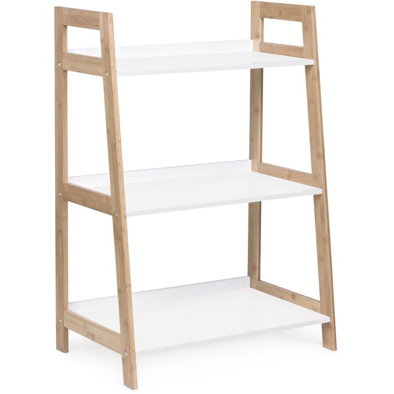 caesaroo - bibliotheque 90 cm avec structure en bois de bambou et 3 etageres couleur blanc mat |