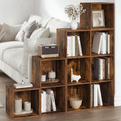 Bibliothèque à 10 Compartiments Cubiques WOLTU,  Meuble de Rangement 120x30x120cm, Marron Rustique