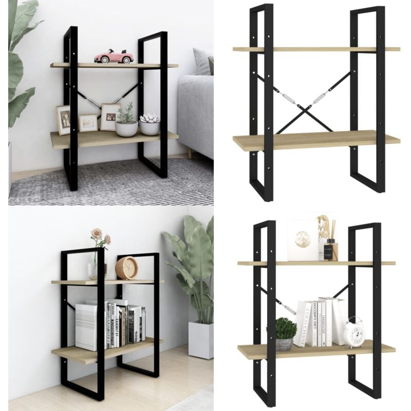 Vidaxl - Bibliothèque à 2 niveaux chêne sonoma bois d'ingénierie - Bibliothèque Industrielle - Étagère Design - Meuble Rangement - Bibliothèque