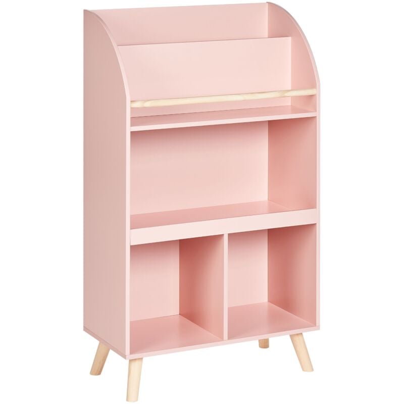 Beliani - Bibliothèque à 3 Niveaux Bois de Pin mdf Pieds en Bois Meuble Chambre Enfant Rose Pastel Liloet