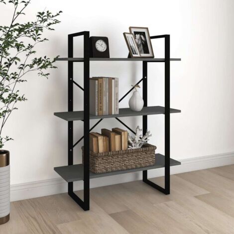 Bibliothèque à 3 niveaux Style scandinave - Meuble de Rangement - Gris 80x30x105 cm Bois de pin massif Chic-861328