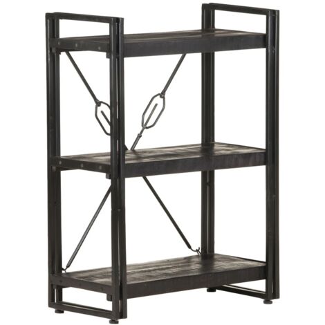 Bibliothèque à 3 niveaux Style scandinave - Meuble de Rangement - Noir 60x30x80 cm Bois de manguier Chic-692858