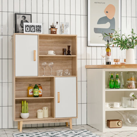 Bibliothèque à 4 Niveaux 80 x 24 x 119,5 CM Meuble de Rangement avec portes Étagères et Dispositif Anti-basculement Blanc DESIGN IN