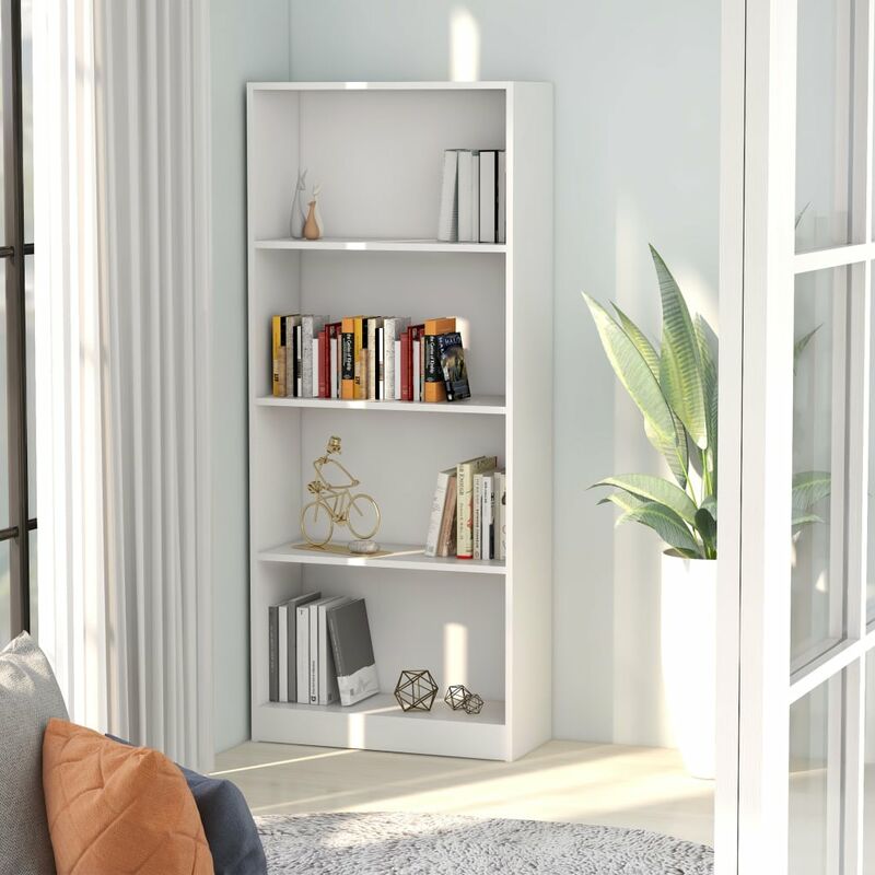 Bibliotheque a 4 niveaux Blanc 60x24x142 cm Agglomere