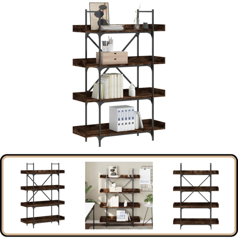 Vidaxl - Bibliothèque à 4 niveaux chêne fumé 100x33x145,5 cm - Bibliothèque Murale - Bibliothèque Design - Bibliothèque Industrielle - Étagère