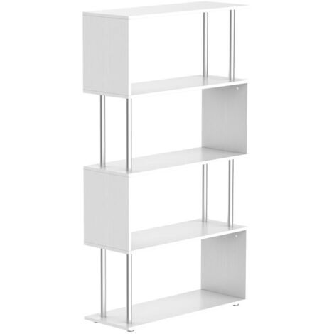 Bibliothèque à 4 niveaux design moderne bois et métal pour salon bureau et bibliothèque 80 x 30 x 145 cm blanc