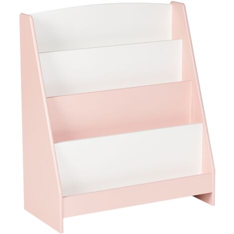 Bibliothèque à 4 Niveaux en MDF Présentoir Meuble Chambre Enfant Rose Pastel Liloet