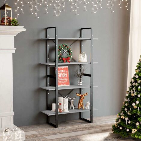 Bibliothèque à 4 niveaux, Étagère de Rangement, Meuble pour Dossier, Armoire de Rangement Gris béton 80x30x140 cm Aggloméré AXZ40292