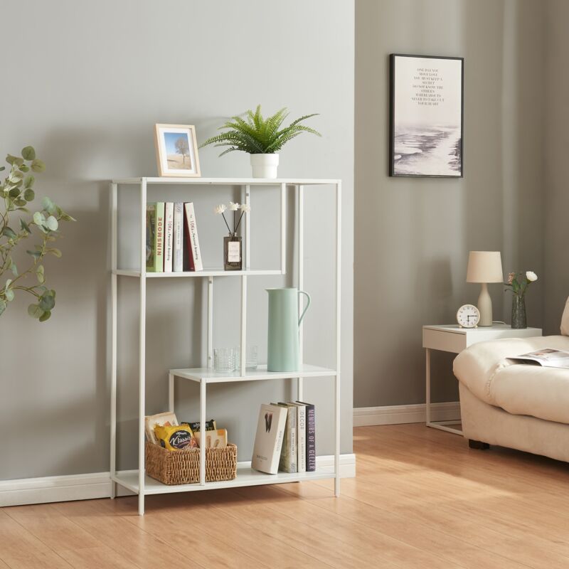 [en.casa] - Bibliothèque à 4 niveaux Reisjärvi acier 115 x 75 x 35 cm blanc mat