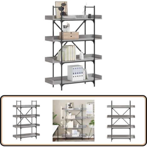Bibliothèque à 4 niveaux sonoma gris 100x33x145,5 cm - Bibliothèque Murale - Bibliothèque Design - Bibliothèque Industrielle - Étagère Ouverte - Meuble Rangement