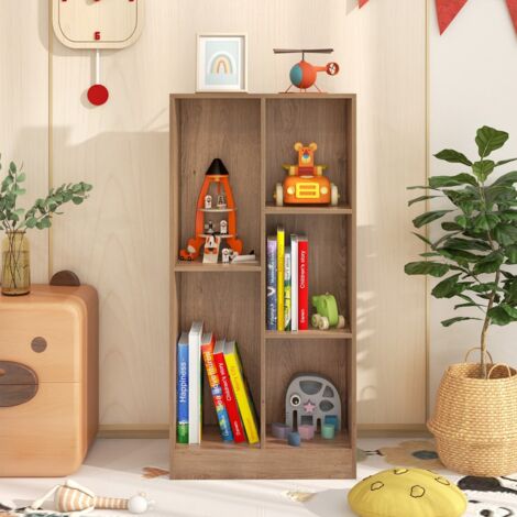 Bibliothèque à 5 Cases Meuble de Rangement Autoportant avec 2 Kits Anti-basculement Etagère d'Affichage en Bois de 50 cm Naturel