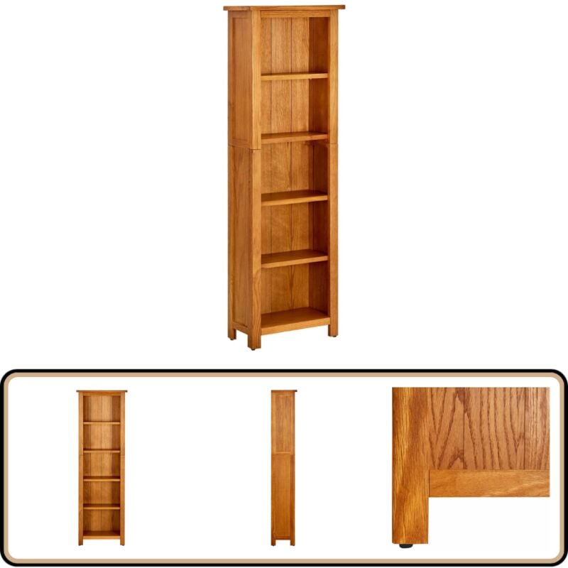 Bibliothèque à 5 étagères 45x22x140 cm Bois de chêne massif - Bibliothèque Murale - Bibliothèque En Bois - Bibliothèque Chêne - Bibliothèque