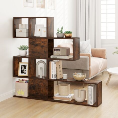 Bibliothèque à 5 Niveaux 120x19,5x109 CM Étagère de Rangement avec Dispositif Anti-basculement et Patins Antidérapants Blanc et Café
