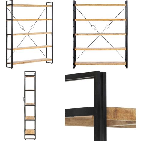 Bibliothèque à 5 niveaux 140x30x180 cm Bois de manguier solide - Étagères en bois - Meuble en bois de manguier