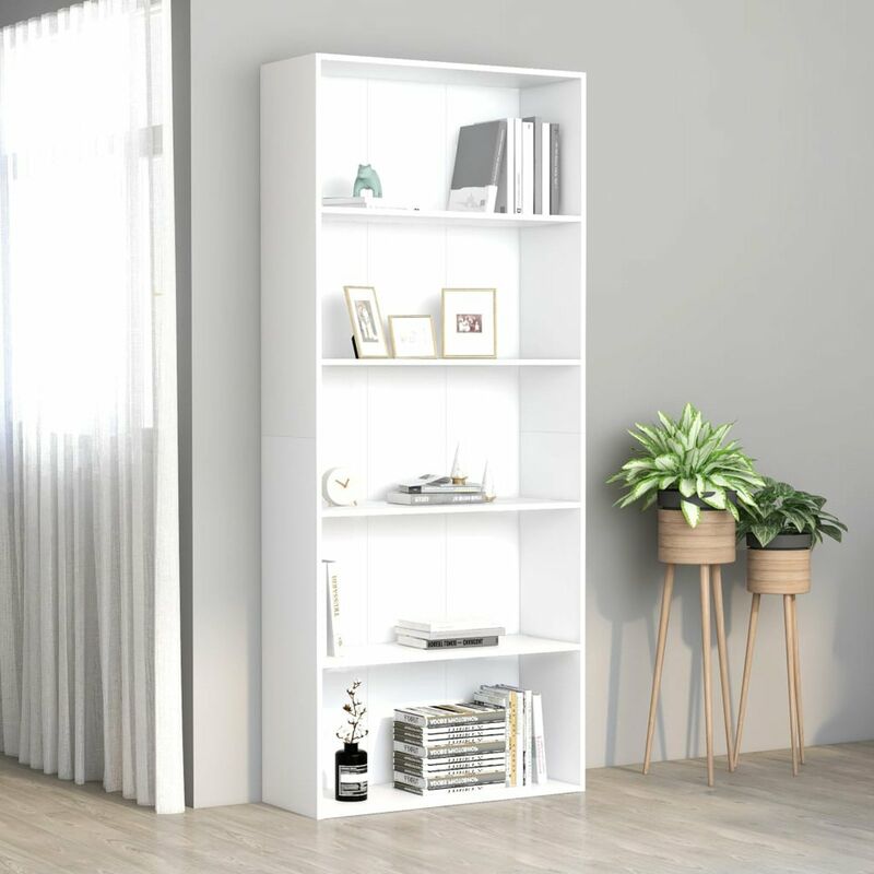 Bibliotheque a 5 niveaux Blanc 80x30x189 cm Agglomere