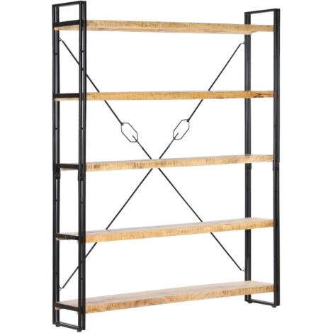 Bibliothèque à 5 niveaux, Étagère de Rangement, Meuble pour Dossier, Armoire de Rangement 140x30x180 cm Bois de manguier solide AXZ97160
