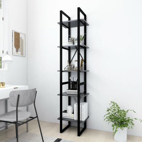 Bibliothèque à 5 niveaux, Étagère de Rangement, Meuble pour Dossier, Armoire de Rangement Gris 40x30x175 cm Bois ingénierie AXZ22270