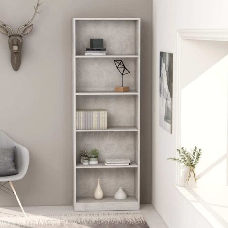 Bibliothèque à 5 niveaux Étagère de Rangement - pour Bureau Salon Chambre Cuisine Gris béton 60x24x175 cm Aggloméré BV323844 - BonneVie