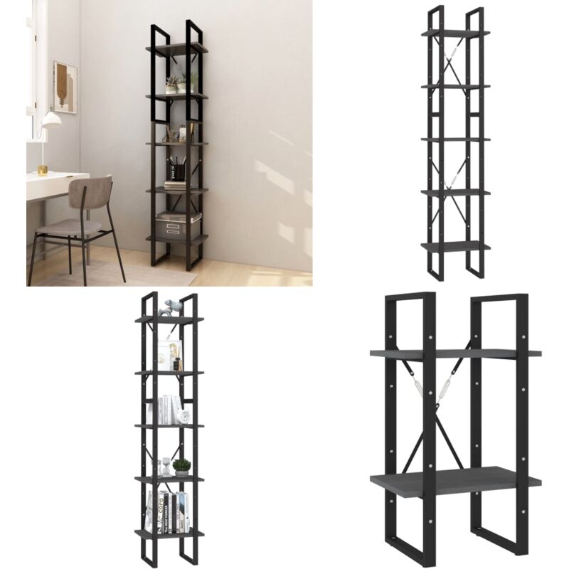 Vidaxl - Bibliothèque à 5 niveaux Gris 40x30x175 cm Bois de pin - Bibliothèque - Étagère - Meuble Industriel - Bibliothèque Design - Rangement