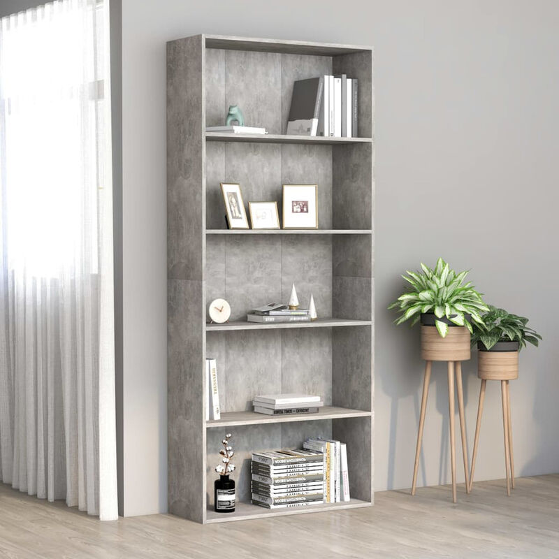 Bibliotheque a 5 niveaux Gris beton 80x30x189 cm Agglomere