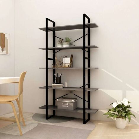 Bibliothèque à 5 niveaux Meuble de Rangement  Meuble Étagère Gris 100x30x175 cm Bois de pin 77055
