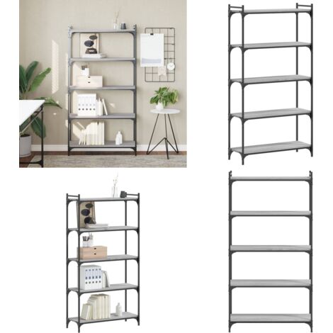Bibliothèque à 5 niveaux sonoma gris 80x30x154 cm - Bibliothèque Murale - Bibliothèque Design - Étagère Moderne - Meuble Rangement - Bibliothèque Industrielle - Home & Living