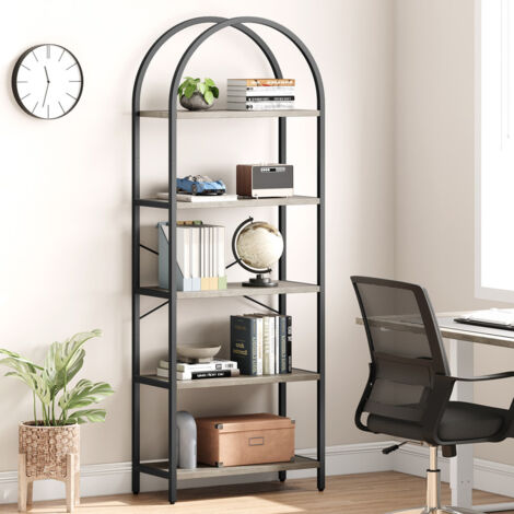 Bibliothèque à 5 niveaux,étagère industrielle ouverte pour salon, étagère moderne autoportante avec cadre en métal, bureau, chambre à coucher,60x28x180CMgris