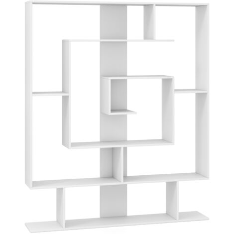 Bibliothèque à 7 Niveaux, Bibliothèque Géométrique Anti-Basculement, Organisateur de Rangement sur Pied, Etagère d'Affichage Ouverte, Blanc