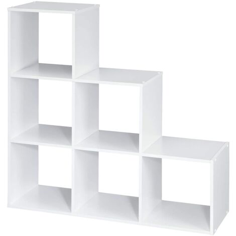 Bibliothèque à étagère ouverte en bois, organiseur à 6 cubes, blanc