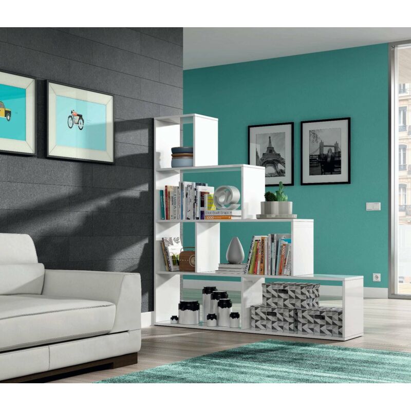 bibliotheque decorative cortina a six compartiments, couleur blanche brillante, 145 x 29 cm