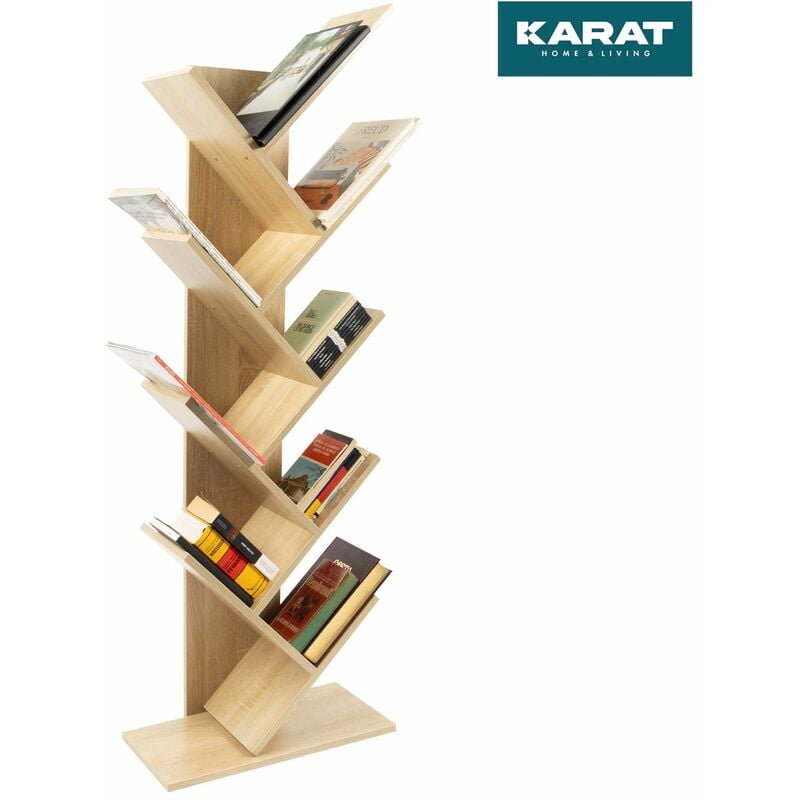 Floordirekt - Bibliothèque décorative Alexandria, 8 compartiments, 50 x 141,5 x 25 cm, Chêne