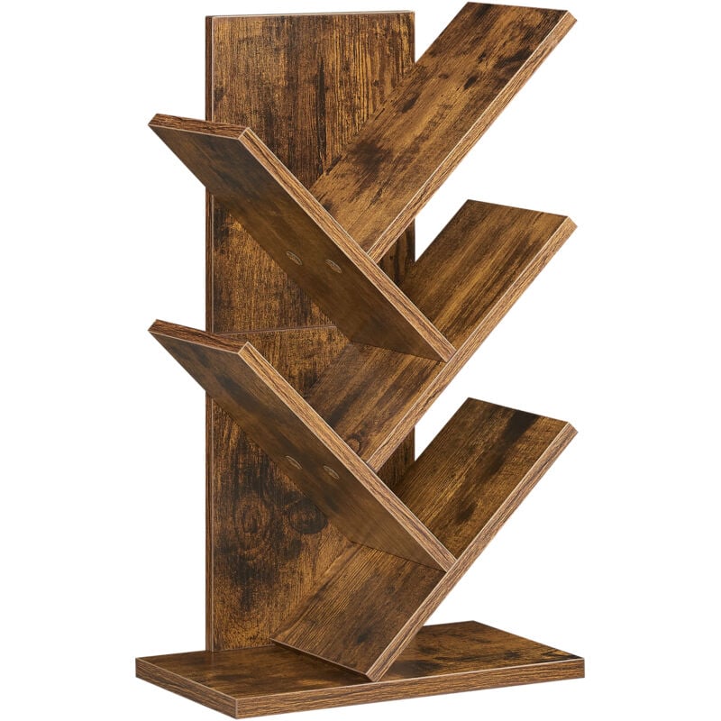 Bibliothèque Arbre, Bibliothèque sur Pied à 5 Niveaux, Étagère d'Angle Gain de Place, avec Étagères, pour Chambre, Salon, Bureau, Marron Rustique