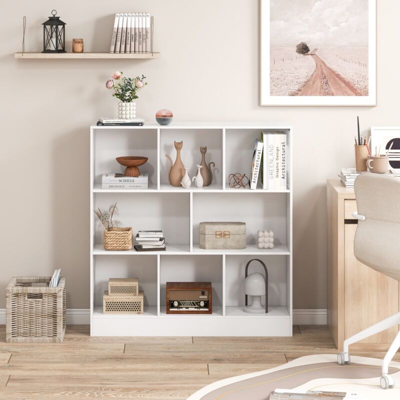 Design In - Bibliothèque Armoire à Livres 8 Cubes 3 Niveaux Bois Blanc 100 cm