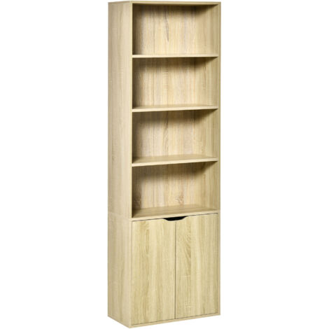 Bibliothèque Armoire à livres avec 4 compartiments ouverts et 2 portes pour le salon et le bureau 59x29x180 cm  naturel