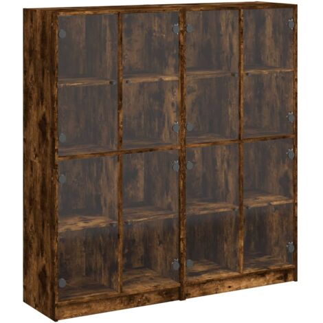 Bibliothèque Armoire à livres avec portes chêne fumé 136x37x142 cm