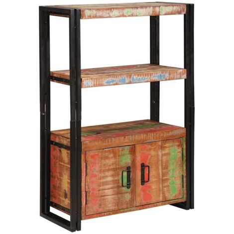 Bibliothèque Armoire à livres avec portes Marron Bois Recyclé Massif et Métal