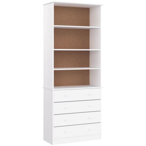 Bibliothèque Armoire à livres tiroirs ALTA blanc 77x35x186,5cm bois massif pin