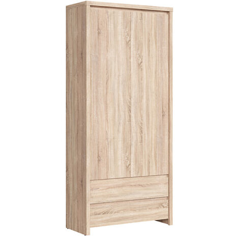 Bibliothèque armoire placard à 2 portes et 2 tiroirs, coloris chêne Sonoma - Longueur 90 x Profondeur 40,5 x Hauteur 200,5 cm