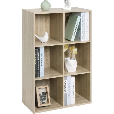 Bibliothèque Armoire WOLTU, Étagère de Rangement en MDF, 6 Cubes Compartiments, 60x29,5x89cm, Chêne clair