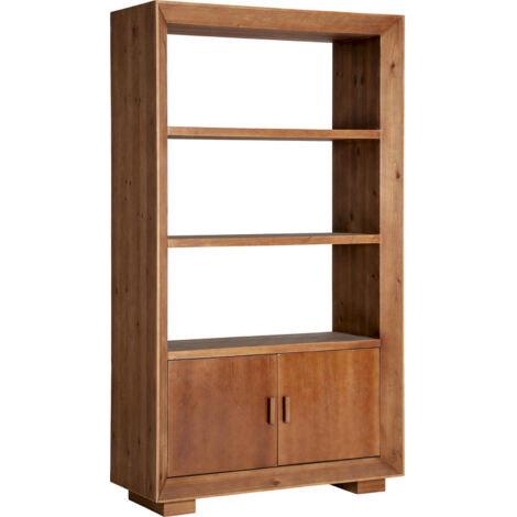 Bibliothèque art déco en bois de frêne et fer élégance intemporelle - Bois foncé et noir profond