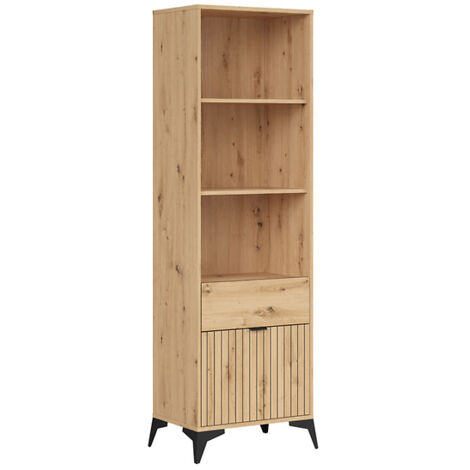 Bibliothèque avec 1 porte, 1 tiroir et 3 étagères,coloris Chêne artisan - Longueur 60 x Profondeur 41 x Hauteur 197 cm